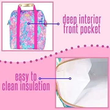 Lilly Pulitzer Insulated Backpack Cooler Large Capacity, Pink/Blue Portable Soft Cooler Bag for Picnics, Beach, Pool, Hiking, Splendor in The Sand