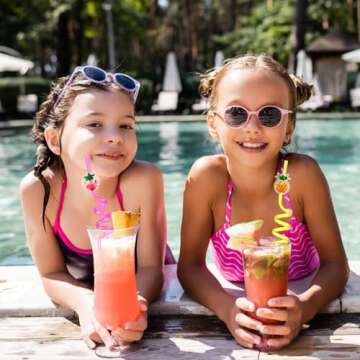 SCIONE 24 Pieces Summer Drinking Straws for Kids Summer Beach Pool Birthday Party Favors, Hawaiian Fruit Theme Crazy Straws Reusable Plastic for Tropical Luau Party Supplies