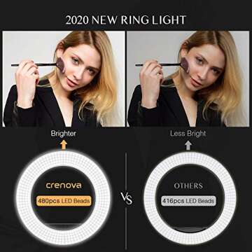Crenova 18 inches LED Ring Light with Stand, Carrying Bag, Phone Holder, Bluetooth Remote Shutter for Smartphone YouTube TikTok Selfie Shooting