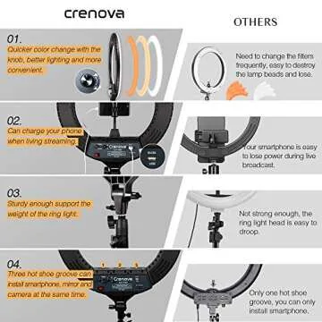 Crenova 18 inches LED Ring Light with Stand, Carrying Bag, Phone Holder, Bluetooth Remote Shutter for Smartphone YouTube TikTok Selfie Shooting