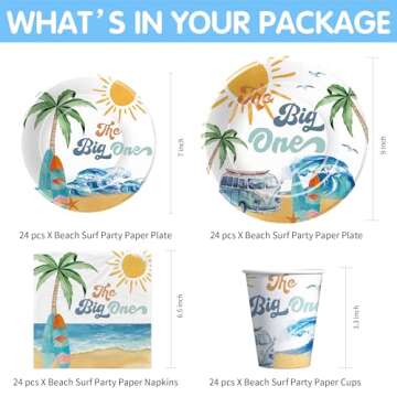 HIPVVILD Surf First Birthday Party Supplies Boy - Surfing The Big One Birthday Decorations Tableware...