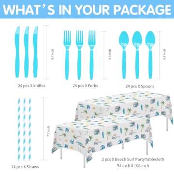 HIPVVILD Surf First Birthday Party Supplies Boy - Surfing The Big One Birthday Decorations Tableware, Plate, Cup, Napkin, Cutlery, Tablecloth, Summer Beach Surf 1st Birthday Party Decor | Serve 24