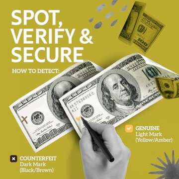 NoteShield 6 Pack Counterfeit Detector Pen Counterfeit Pens Bill Pens Money Marker Detect Fake Marke...