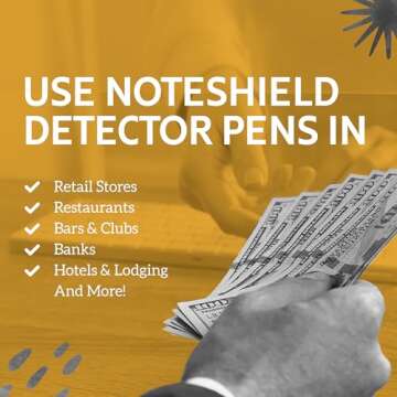 NoteShield 6 Pack Counterfeit Detector Pen Counterfeit Pens Bill Pens Money Marker Detect Fake Marker, Check Bills False Currency Counterfit Marker Pen