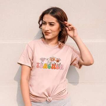 Retro Groovy Teacher Shirt Women Teacher Floral Tee Teach Them Love Them Watch Them Grow Shirt Flower Teacher Shirt