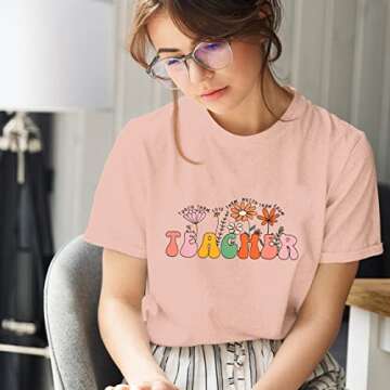 Retro Groovy Teacher Shirt Women Teacher Floral Tee Teach Them Love Them Watch Them Grow Shirt Flower Teacher Shirt