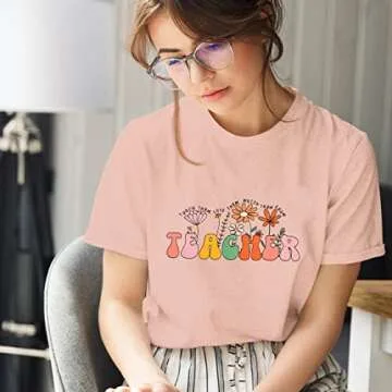 Retro Groovy Teacher Shirt Women Teacher Floral Tee Teach Them Love Them Watch Them Grow Shirt Flower Teacher Shirt