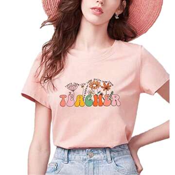 Retro Groovy Teacher Shirt Women Teacher Floral Tee Teach Them Love Them Watch Them Grow Shirt Flower Teacher Shirt