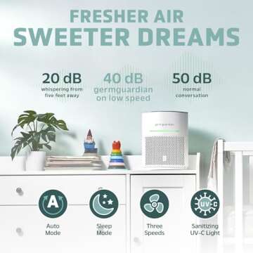 GermGuardian Airsafe+ Air Purifier for Home, for Wildfire Smoke, Pets, Pollen, Odor, Large Rooms Up To 1040 Sq. Ft. with HEPA Pure Air Filter, UV-C Light & Air Quality Sensor, 12", AC3000W, White