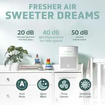 GermGuardian Airsafe+ Air Purifier for Home, for Wildfire Smoke, Pets, Pollen, Odor, Large Rooms Up To 1040 Sq. Ft. with HEPA Pure Air Filter, UV-C Light & Air Quality Sensor, 12", AC3000W, White