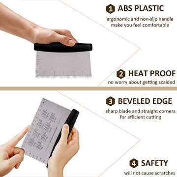 Metal Griddle Scraper Chopper, HaSteeL Stainless Steel Dough Bench Scraper Pastry Cutter with Measur...