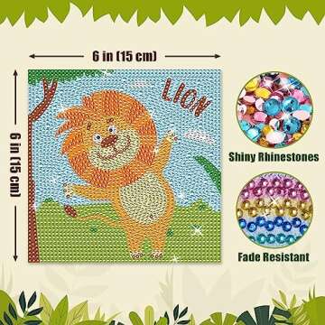 NiArt 5 Pack 5D Diamond Painting Kits for Kids Beginners,Animal Diamond Gem Art by Number Kits Arts and Crafts for Children Ages 6-12，DIY Full Drill Dots Diamond Painting for Home Wall Decor 6x6 Inch