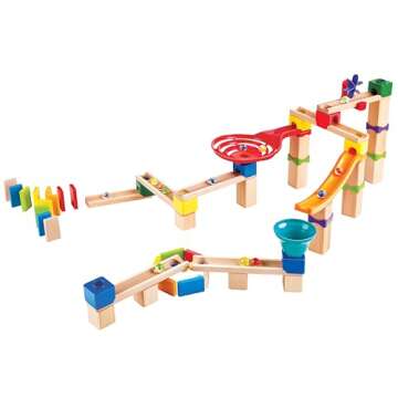 Hape Marble Run Race Track | Wooden DIY Marble Run Set with Dominoes, STEAM Educational Learning Toy, 81 Pieces, for Kids 3 Years+
