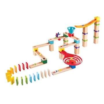 Hape Marble Run Race Track | Wooden DIY Marble Run Set with Dominoes, STEAM Educational Learning Toy, 81 Pieces, for Kids 3 Years+