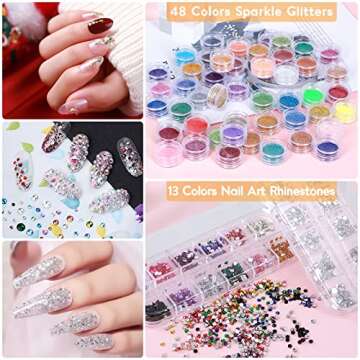 Cooserry 115 In 1 Acrylic Nail Kit - 48 Colors of Glitter Acrylic Powder And Liquid Monomer Set for Nails Professional Set - 5 Pcs Acrylic Nail Brush And Manicure Tools For Acrylic Nail Starter