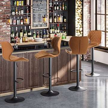 SUCSSRICH Swivel Bar Stools Set of 2 Brown Leather Barstools Mid Century, Adjustable Counter Height Bar Chairs for Kitchen Island, Capacity 400lbs
