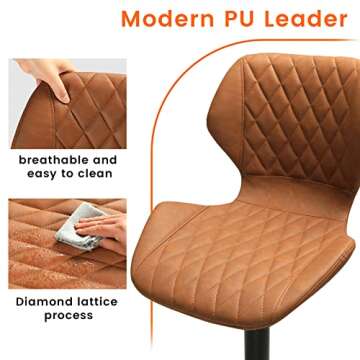 SUCSSRICH Swivel Bar Stools Set of 2 Brown Leather Barstools Mid Century, Adjustable Counter Height Bar Chairs for Kitchen Island, Capacity 400lbs