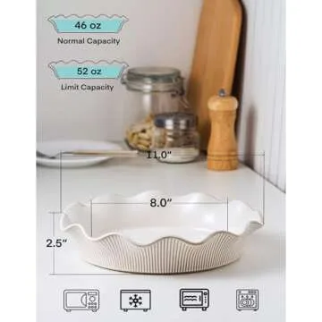 MIKIGEY 11" Ceramic Deep Pie Pan for Perfect Baking