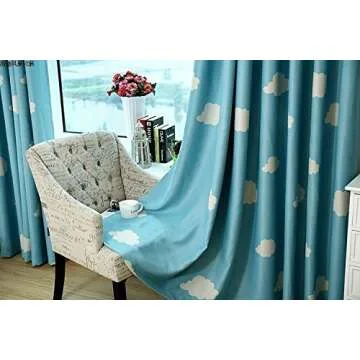MYRU Absolutely Blackout Curtains for Kids Room,2 Layers Lined Curtains for Boys Girls Room,Set of 2 (Blue Cloud, 2 Panels 39 x 84 Inch)