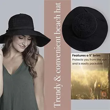 San Diego Hat Company Women’s Ribbon Large Brim Hat, Beach Hat for Women, One Size - Black