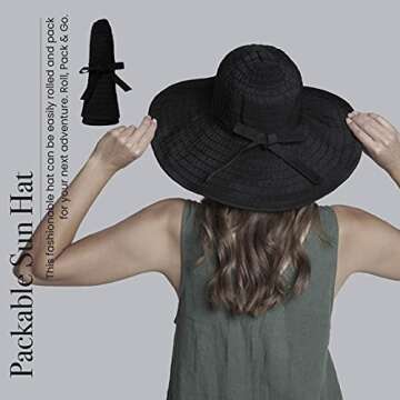 San Diego Hat Company Women’s Ribbon Large Brim Hat, Beach Hat for Women, One Size - Black