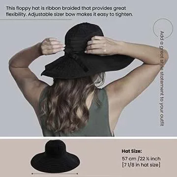 San Diego Hat Company Women’s Ribbon Large Brim Hat, Beach Hat for Women, One Size - Black