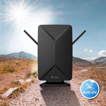 HD Antenna - ANTOP AT-406BV Flat Panel Mini Big Boy Indoor/Outdoor Smartpass Amplified Digital Antenna with High Gain and Built-in 4G LTE Filter