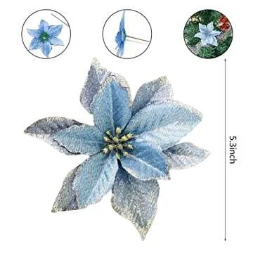 12 Pieces Christmas Glitter Poinsettia Ornaments for Festive Decor