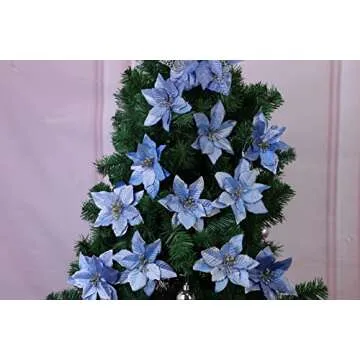 Christmas Glitter Poinsettia Ornaments Pack of 12