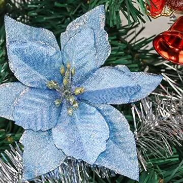 Christmas Glitter Poinsettia Ornaments Pack of 12