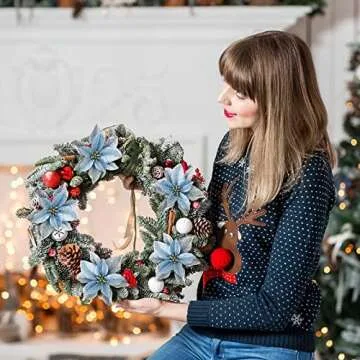 Christmas Glitter Poinsettia Ornaments Pack of 12