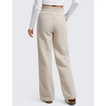 CRZ YOGA Cotton Fleece Lined Sweatpants Women 30" Straight Leg Casual Lounge Sweat Pants for Women Mojave Tan Small
