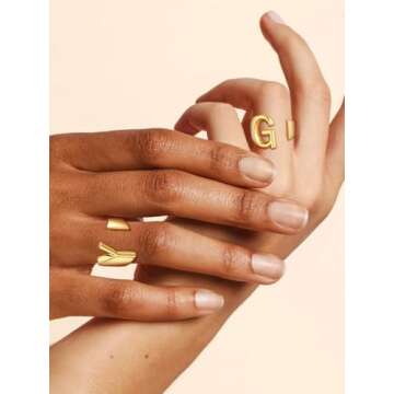 Suplight Gold C Initial Rings for Women, Women's Statement Rings, Unique Jewelry Ring, Ajustable Alp...