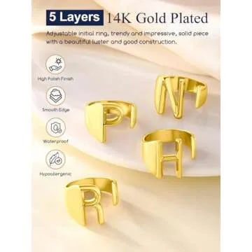 Suplight Gold C Initial Rings for Women, Women's Statement Rings, Unique Jewelry Ring, Ajustable Alphabet Capital Letter Name Ring, Open Thumb ring