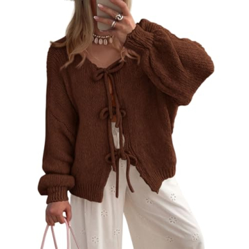 Trendy PRETTYGARDEN Tie Front Bow Cardigan - Stylish & Comfy Oversized Knit