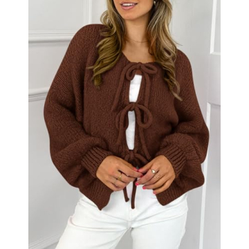 PRETTYGARDEN Tie Front Bow Cardigan for Stylish Comfort