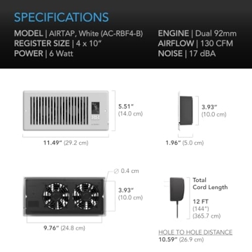 AC Infinity AIRTAP T4 Register Booster Fan with Smart Control