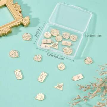 SUNNYCLUE 1 Box 24Pcs 6 Style 18K Gold Plated Charms Evil Eye Charm Micro Pave Stars Rhinestone Moon Heart Love Lucky Charm for Jewelry Making Charms DIY Necklace Earring Bracelet Women Adult Crafts