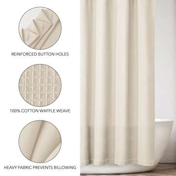 mDesign Luxury Cotton Waffle Shower Curtain 72x72 Beige/Cream
