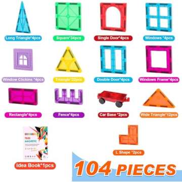 OugerToy Magnetic Tiles,104PCS Magnetic Building Tiles for Kids, Educational Magnetic Stacking Block...