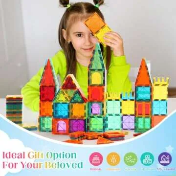 OugerToy Magnetic Tiles,104PCS Magnetic Building Tiles for Kids, Educational Magnetic Stacking Blocks, Magnets Construction Toys, Christmas Toy Gift for Toddlers,Kids Boys and Girls 3 4 5 6 7 8 9+Year