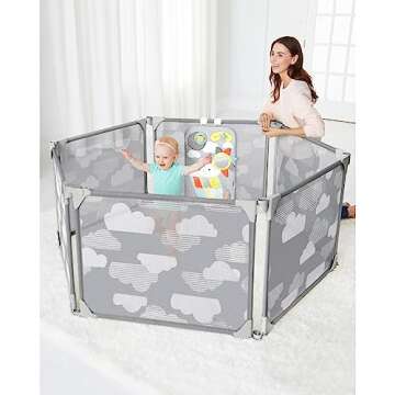 Skip Hop Expandable Baby Gate, Playview Enclosure, Silver Lining Cloud