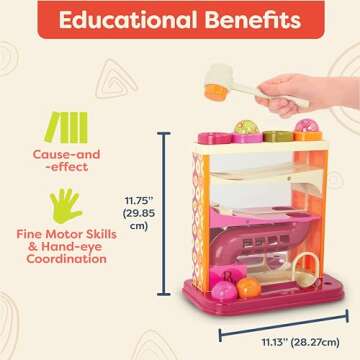 B. toys – Whack-a-Ball- Pounding Toy- Developmental Pounding Toy – Pound-A-Ball Toy – 4 Colorful Balls & Hammer –Educational Toys For Toddlers – 1 Year +