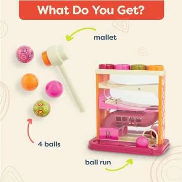 B. toys – Whack-a-Ball- Pounding Toy- Developmental Pounding Toy – Pound-A-Ball Toy – 4 Colorful Balls & Hammer –Educational Toys For Toddlers – 1 Year +