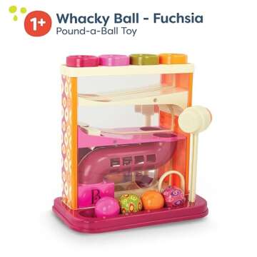 B. toys – Whack-a-Ball- Pounding Toy- Developmental Pounding Toy – Pound-A-Ball Toy – 4 Colorful Balls & Hammer –Educational Toys For Toddlers – 1 Year +