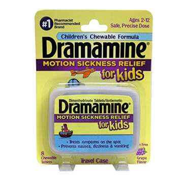 Dramamine Motion Sickness Relief for Kids, Grape Flavor, 8 Count (Pack of 2)