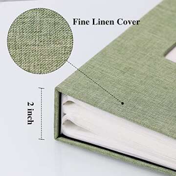 Vienrose Linen Photo Album 300 Pockets for 4x6 Photos Fabric Cover Photo Books Slip-in Picture Albums Wedding Baby Grassgreen