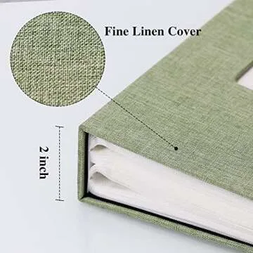 Vienrose Linen Photo Album 300 Pockets for 4x6 Photos Fabric Cover Photo Books Slip-in Picture Albums Wedding Baby Grassgreen
