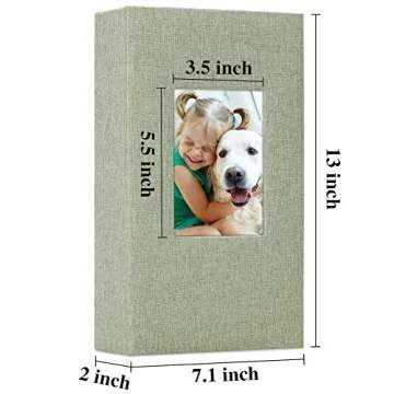 Vienrose Linen Photo Album 300 Pockets for 4x6 Photos Fabric Cover Photo Books Slip-in Picture Albums Wedding Baby Grassgreen