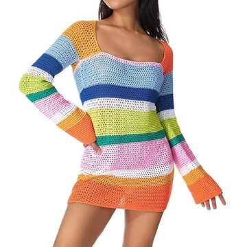 Huppeiiy New Women Sexy Crochet Knitted Dress Summer Beach Hawaii Dress (Multicolor 02,S)
